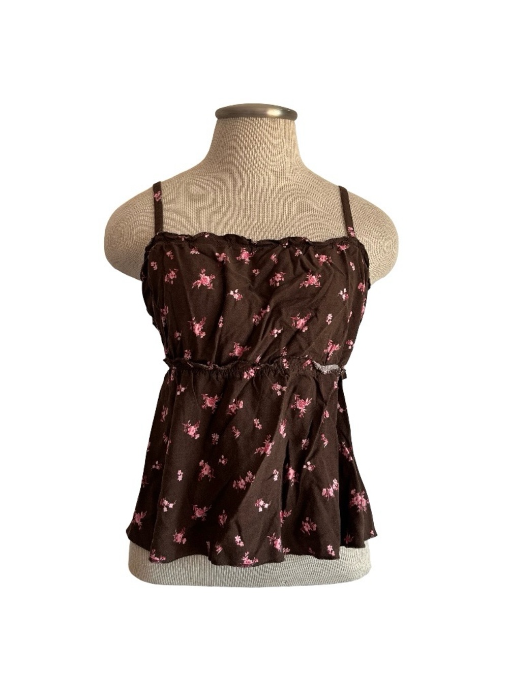 Y2K 2000s Brown and Pink ruffled tank top No Boundaries Size L